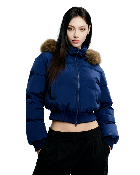 Crop Puffer Jacket with Detachable Faux Fur Hood Trim - nightcity clothing
