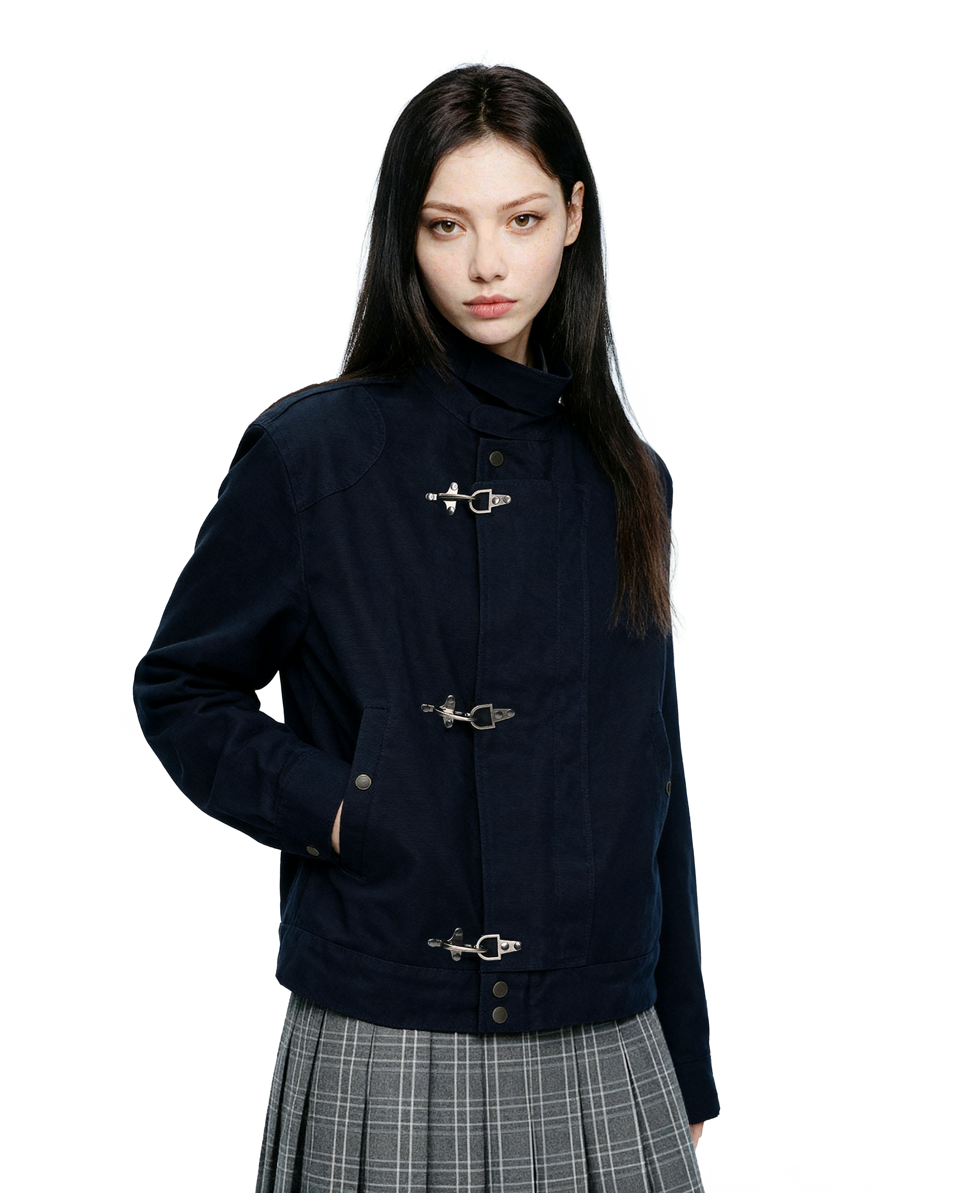Overlap Worker Jacket with Oversized Fireman Clasps - nightcity clothing