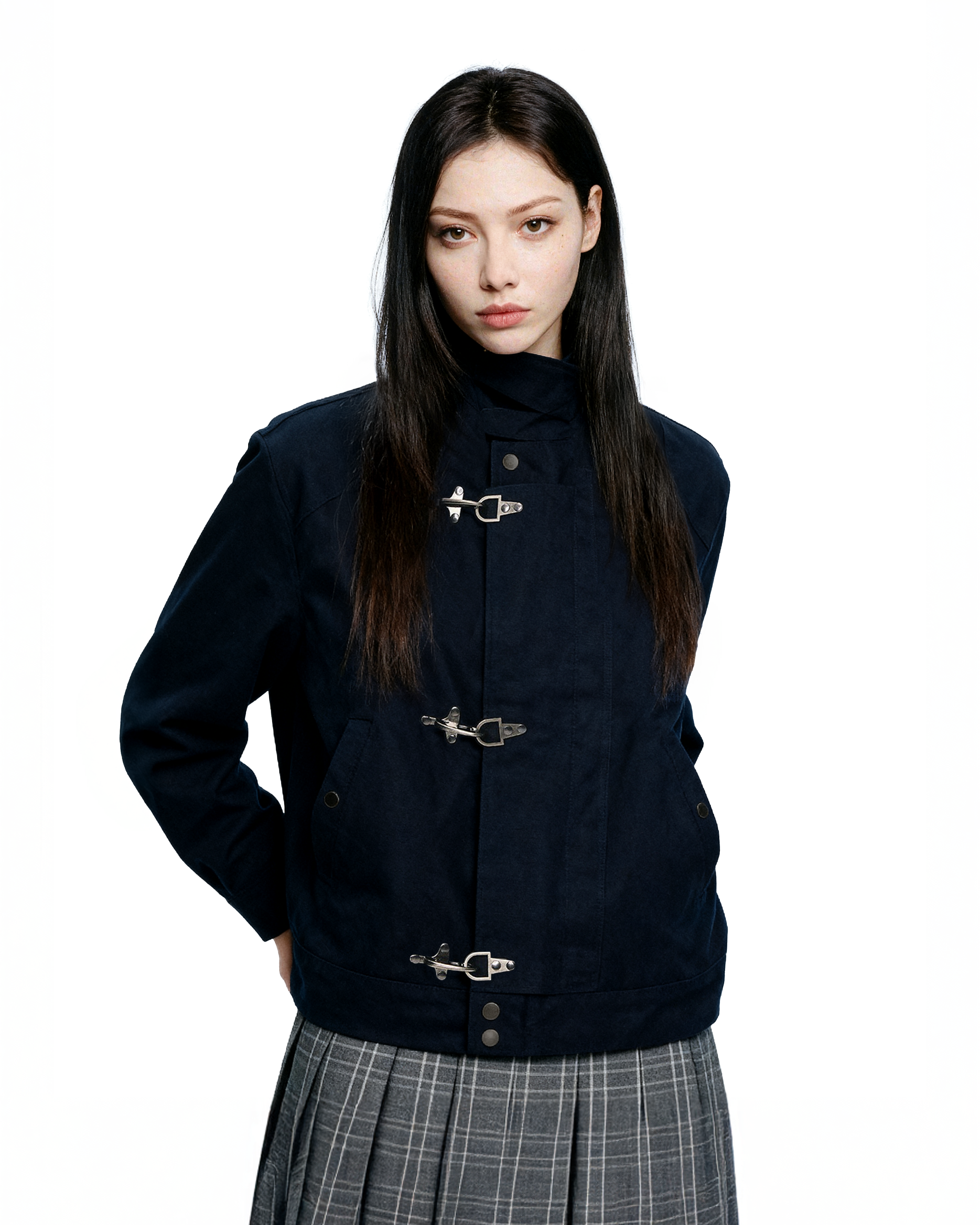 Overlap Worker Jacket with Oversized Fireman Clasps - nightcity clothing