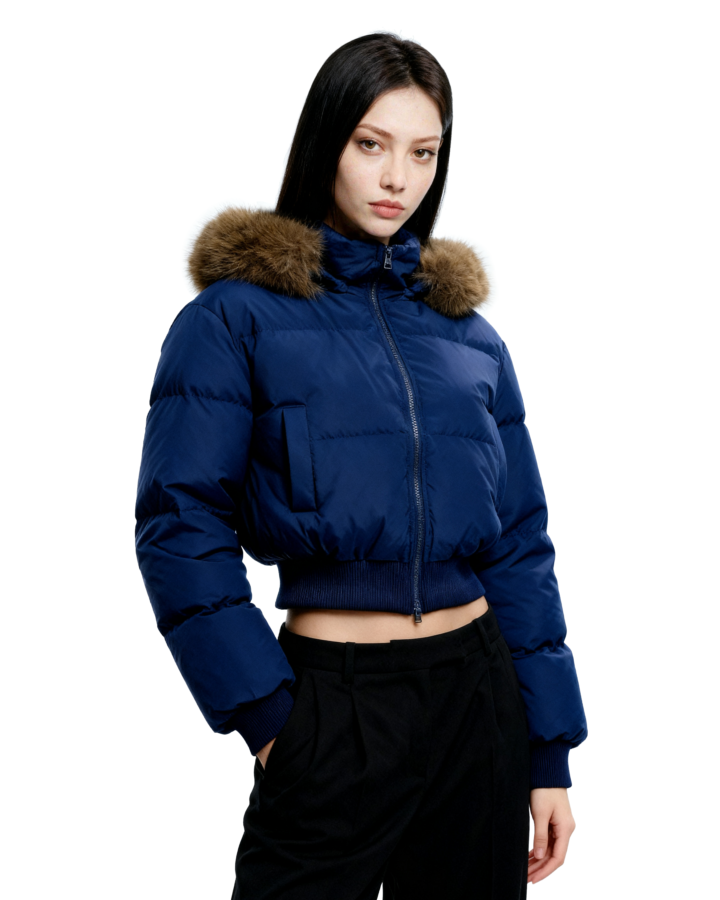 Crop Puffer Jacket with Detachable Faux Fur Hood Trim - nightcity clothing