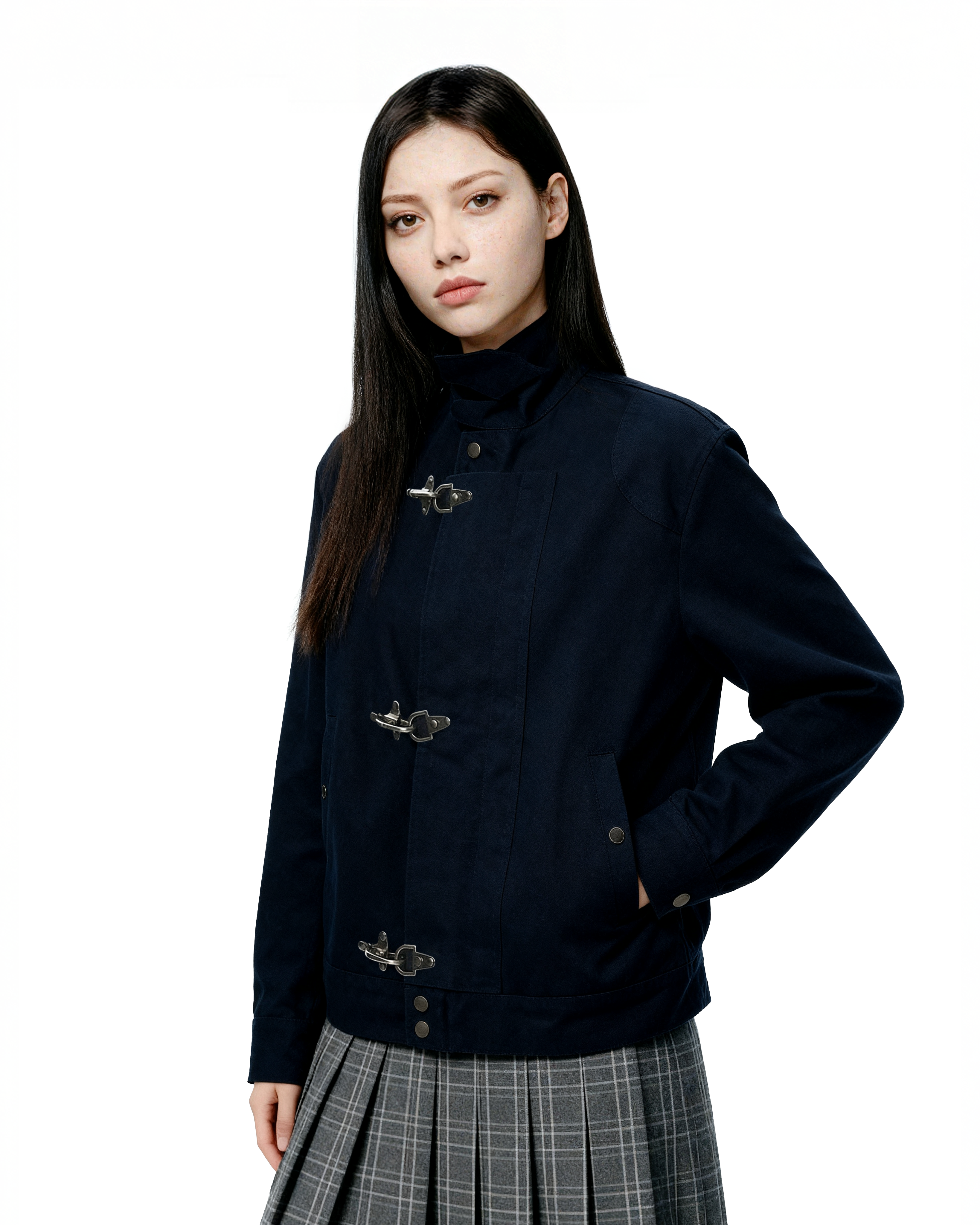 Overlap Worker Jacket with Oversized Fireman Clasps - nightcity clothing