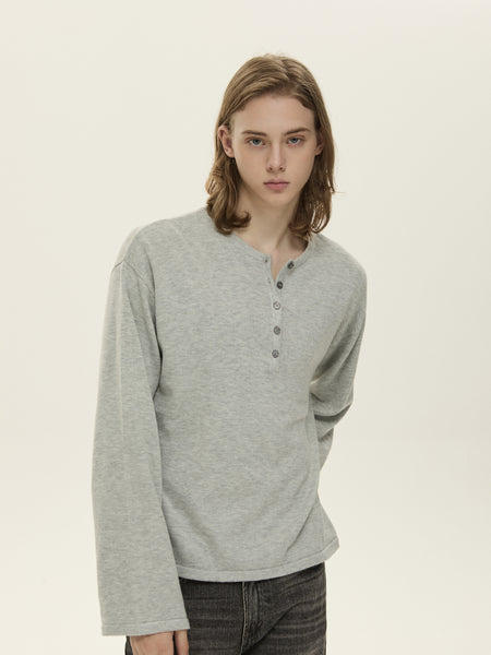 Knit Long Sleeve Henley Top with Button Placket