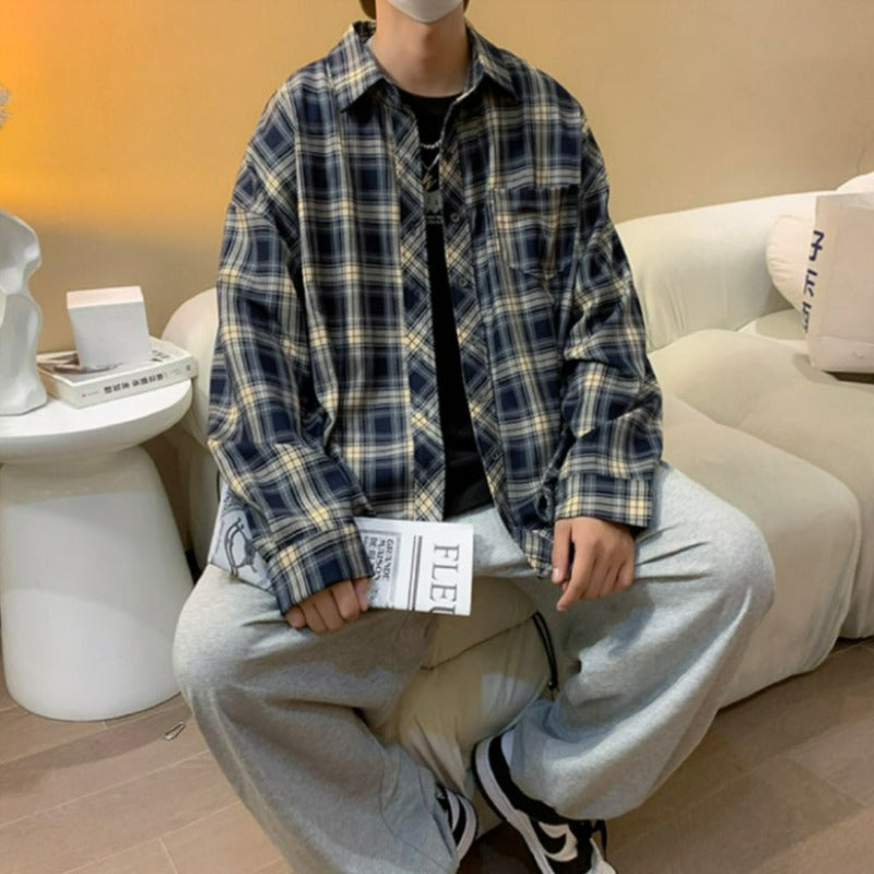 Oversized Plaid Long Sleeve Button Shirt