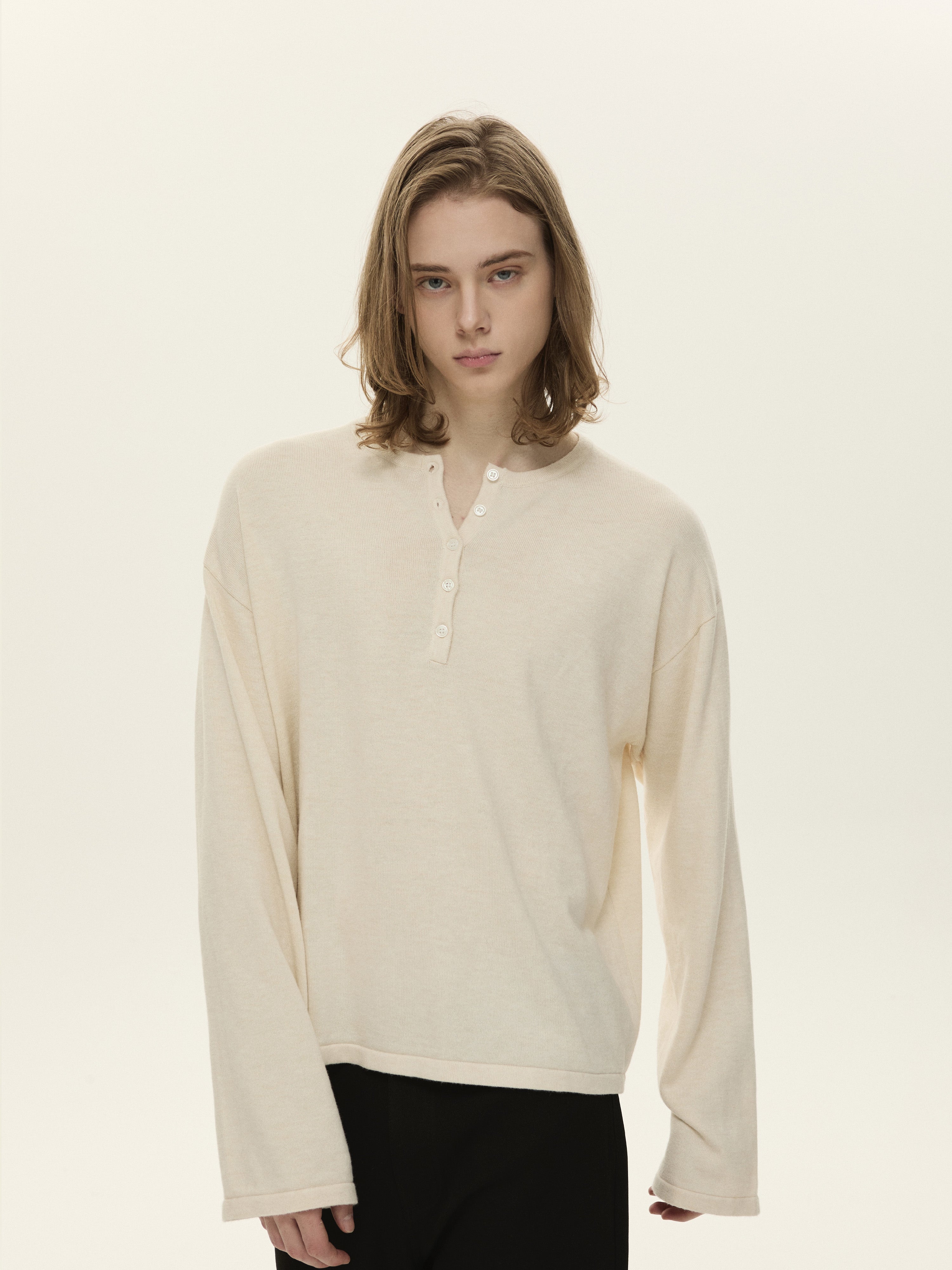 Knit Long Sleeve Henley Top with Button Placket