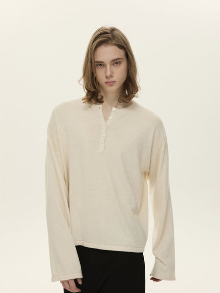 Knit Long Sleeve Henley Top with Button Placket