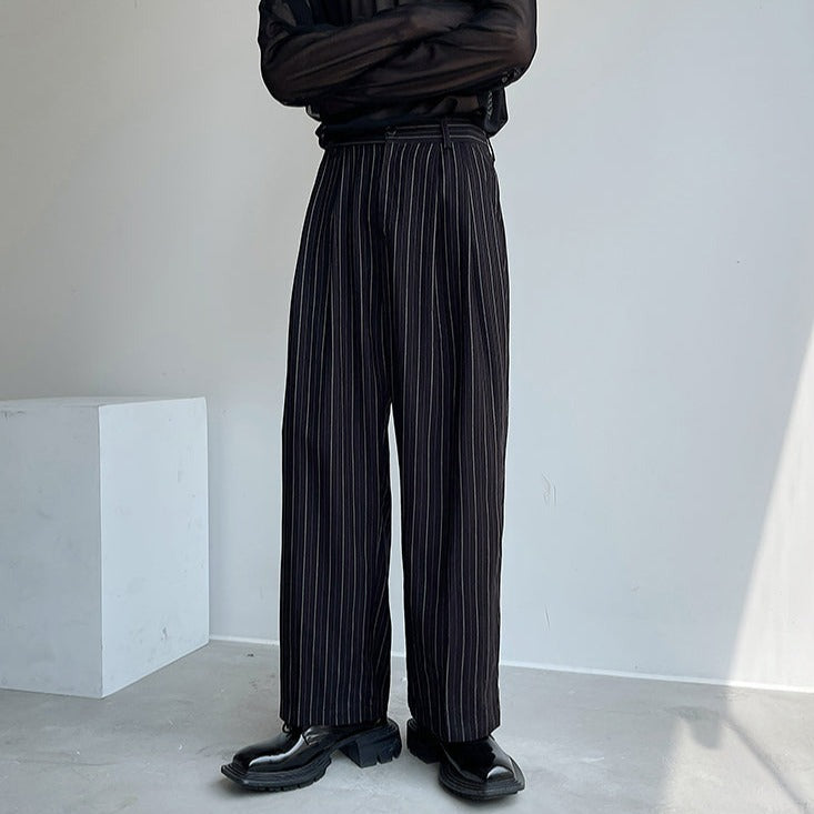 Pleated Wide Leg Trousers with Vertical Stripes