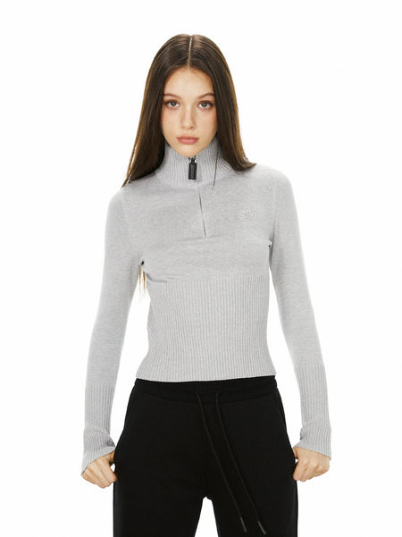 Skinny Ribbed Quarter Zip-Up Turtleneck Sweater - nightcity clothing