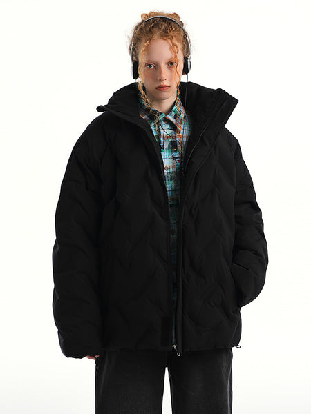 Oversized Weave-Quilted High Collar Puffer Jacket - nightcity clothing