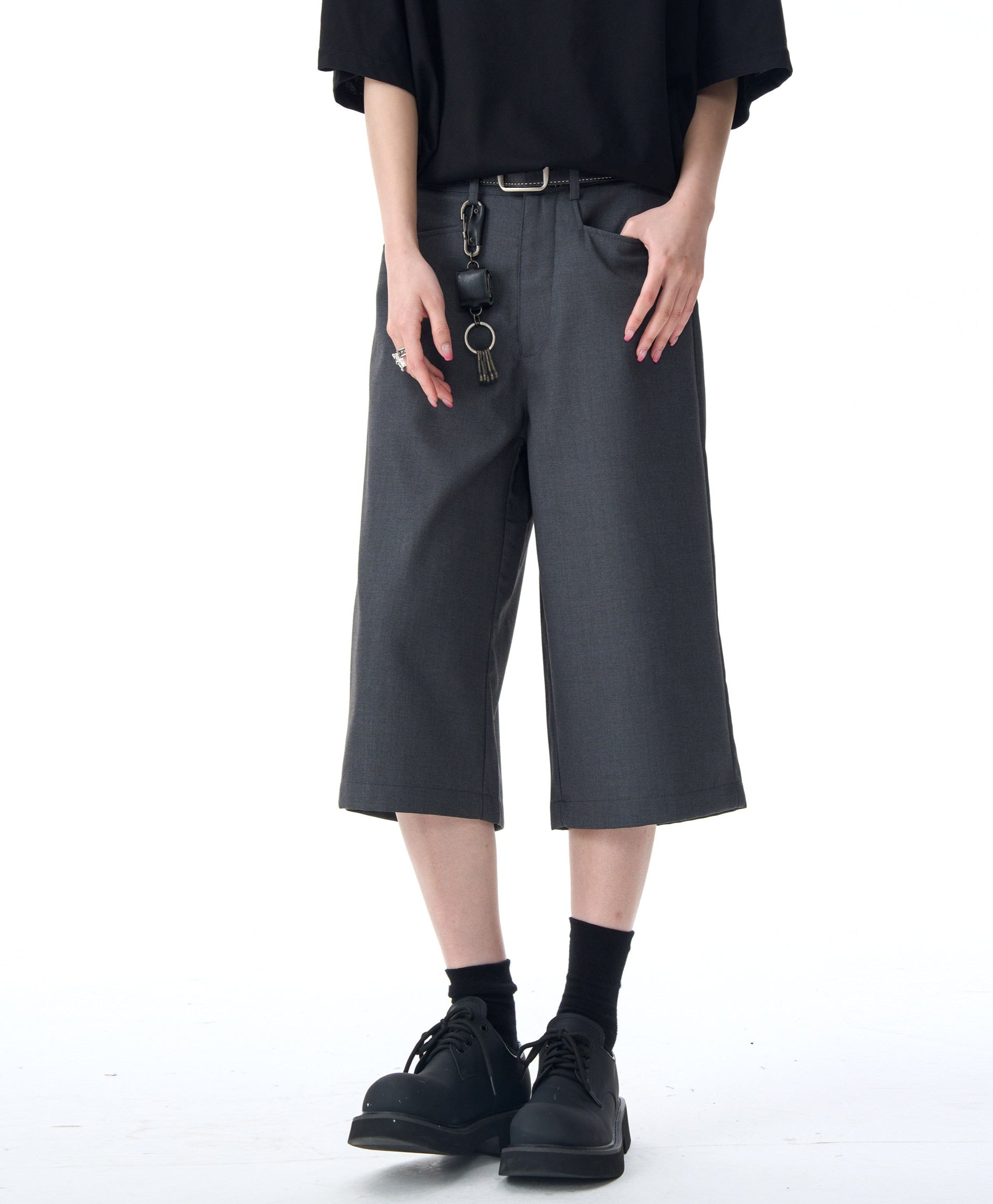 Mid Waist Wide Leg Bermuda Shorts