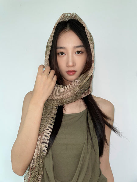 Sheer Mesh Metallic Thread Snakeskin Print Scarf - nightcity clothing