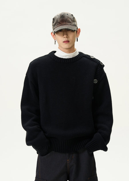 Asymmetric Button-Detail Knit Sweater