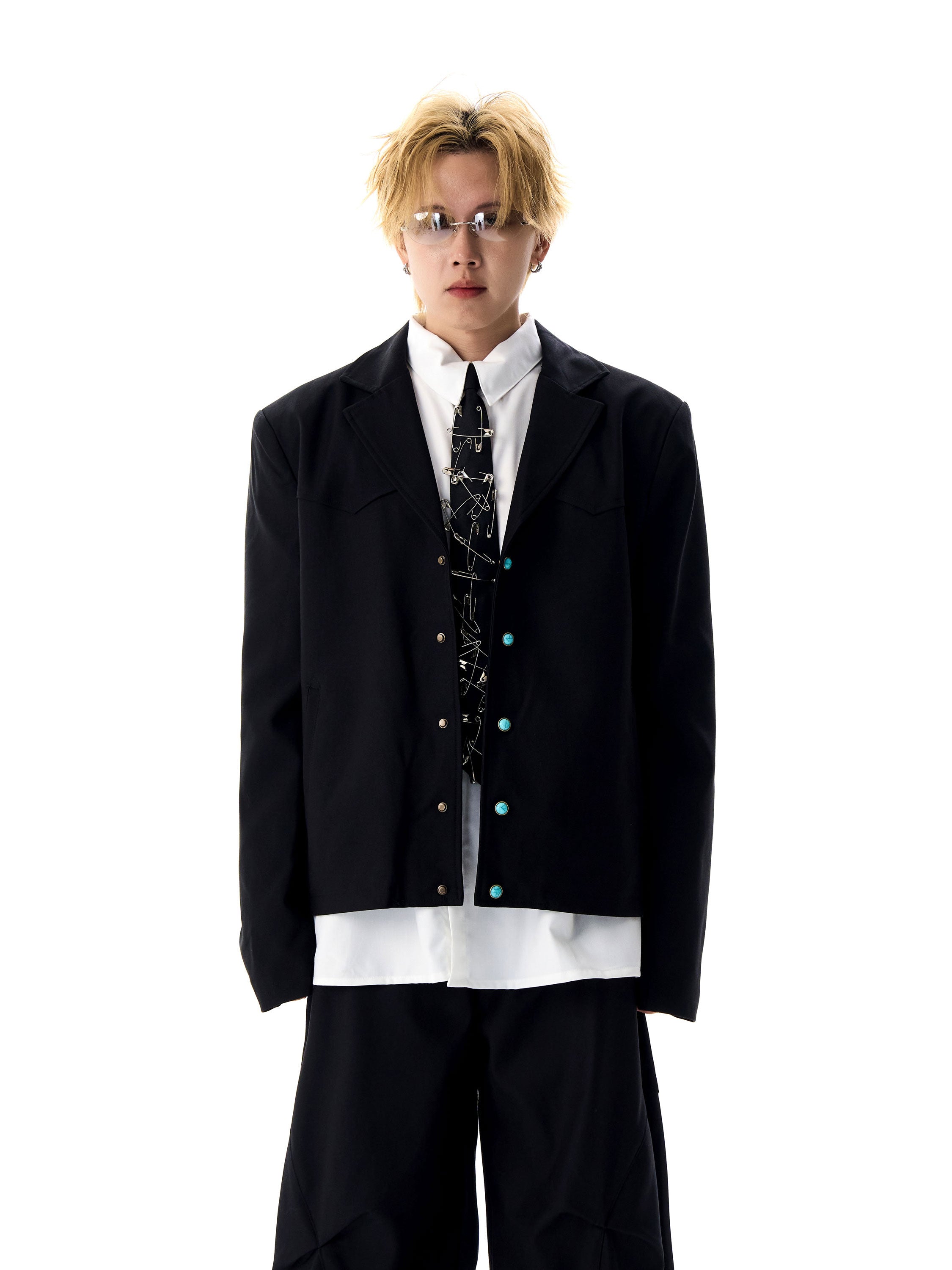 Straight-Cut Lightweight Blazer with Accent Snap Buttons