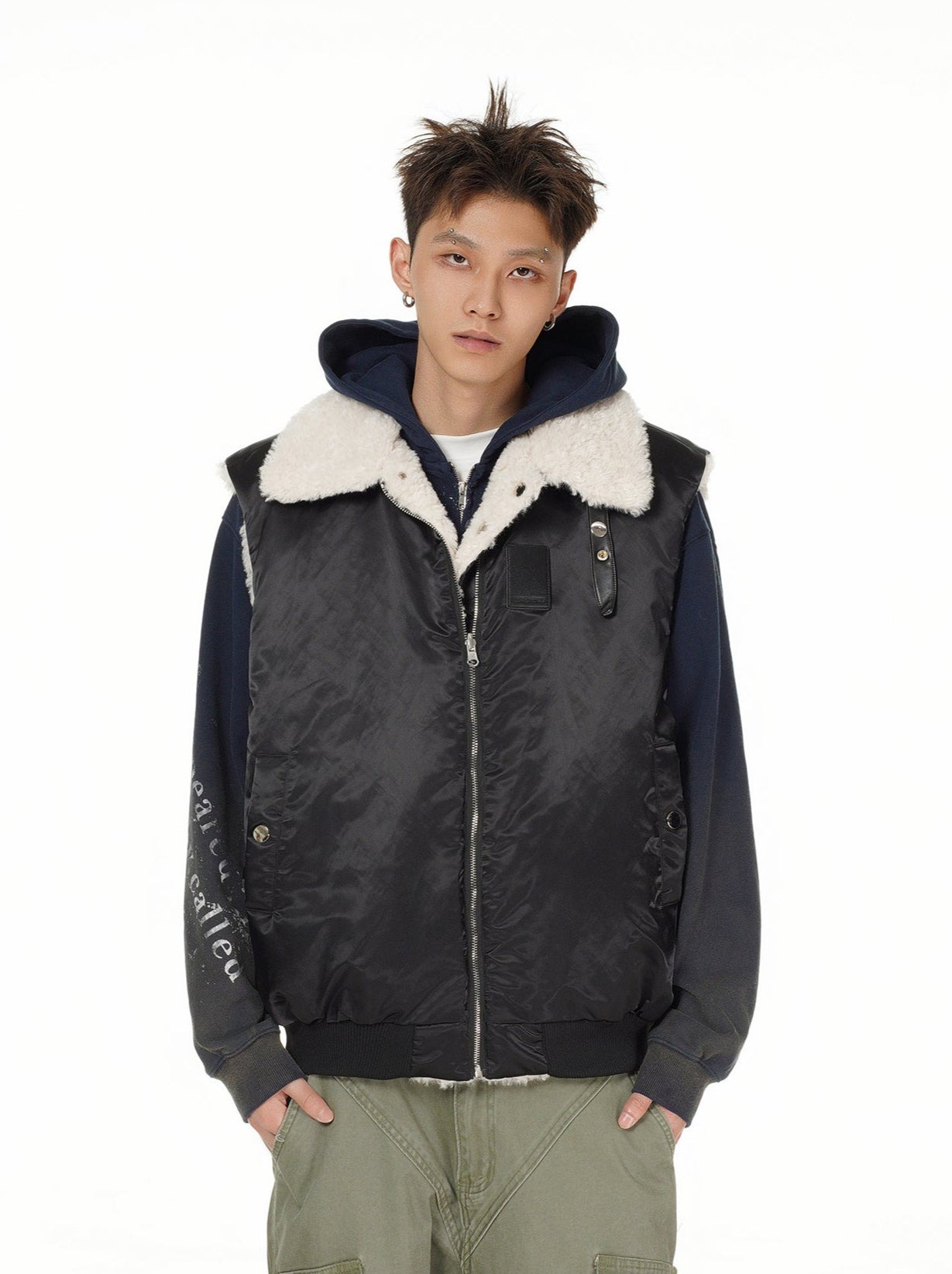 Oversized Reversible Sherpa Lined Zip Vest