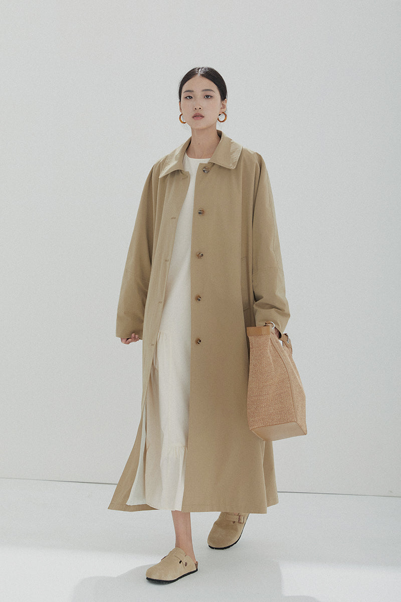 Oversized Collared Button-Up Trench Coat