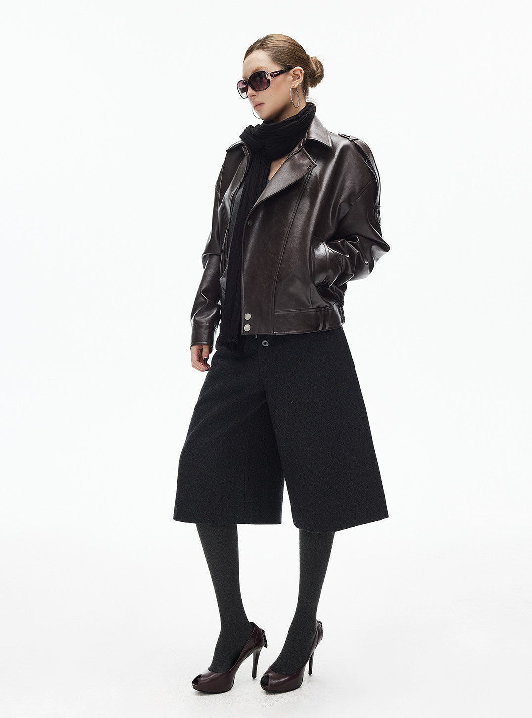 Faux Leather Asymmetric Belted Moto Jacket - nightcity clothing
