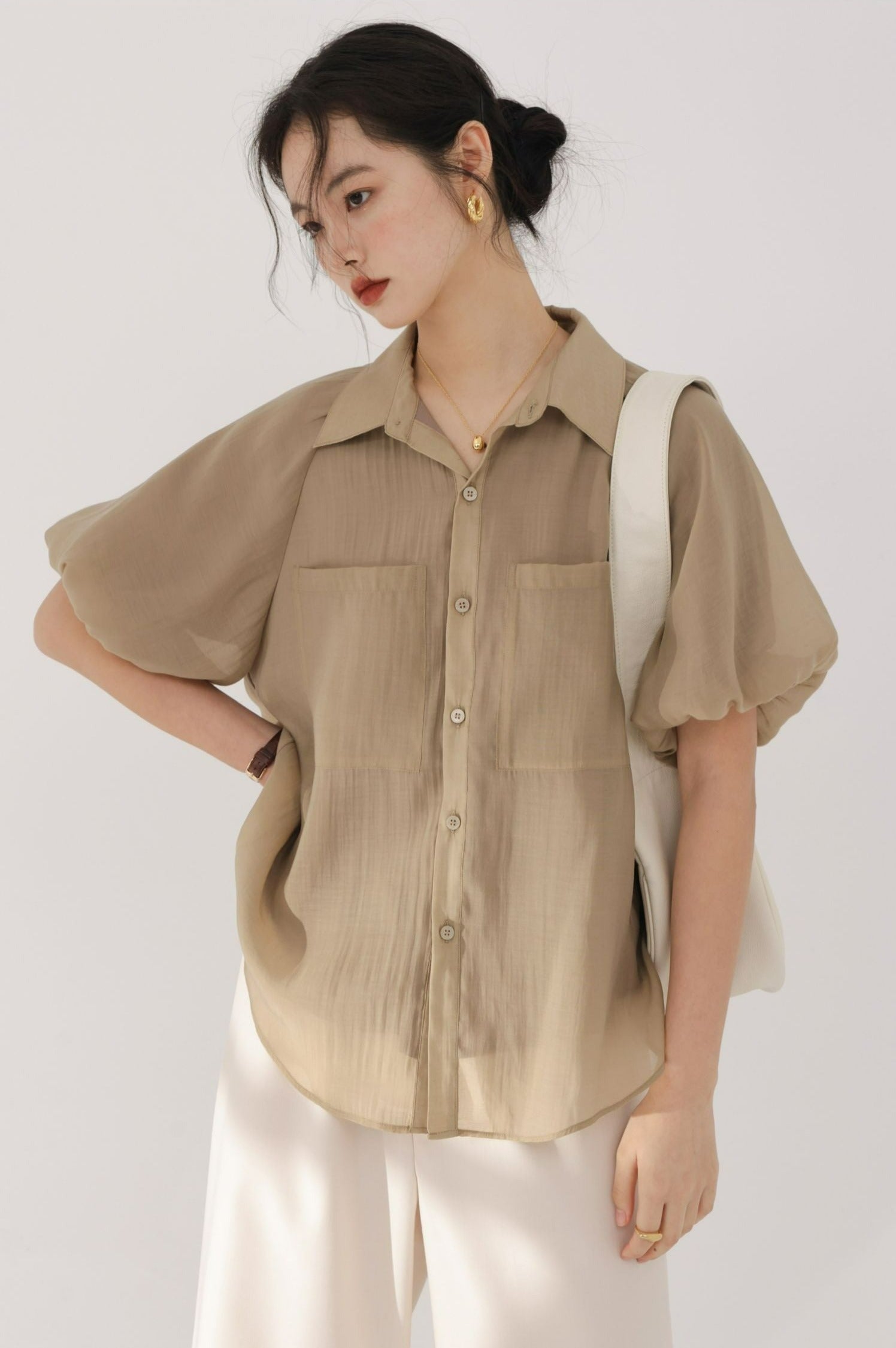 Puff Sleeve Button Top