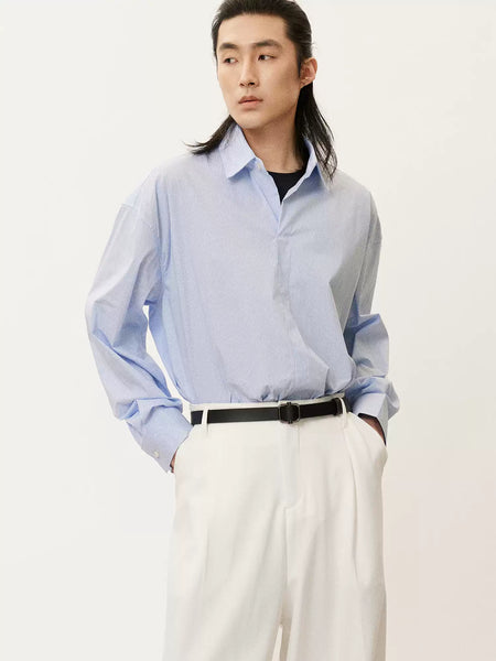 Oversized Retro Pinstripe V-Neck Long Sleeve Shirt