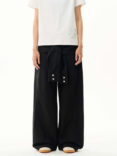 Wide-Leg Cargo Pants with Wraparound Belt Detail