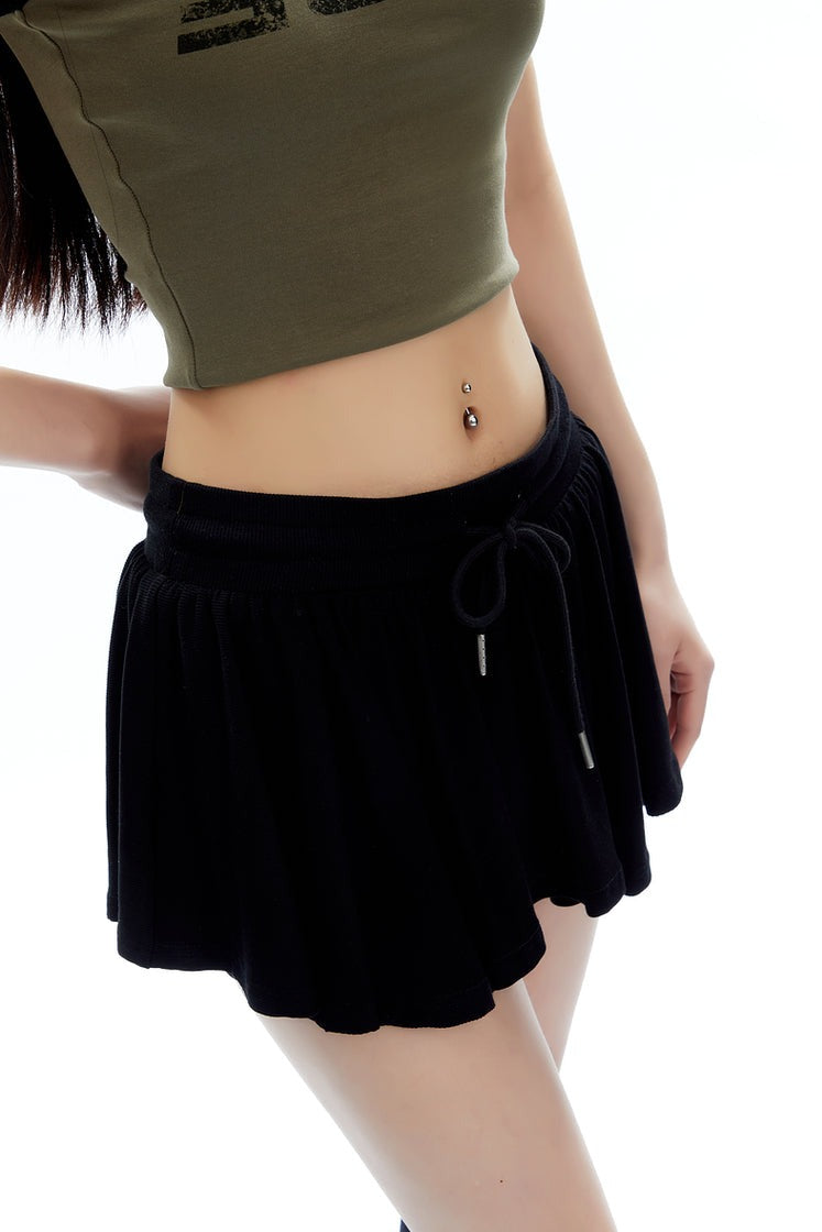 Pleated Jersey Mini Skirt with Drawstring Waist