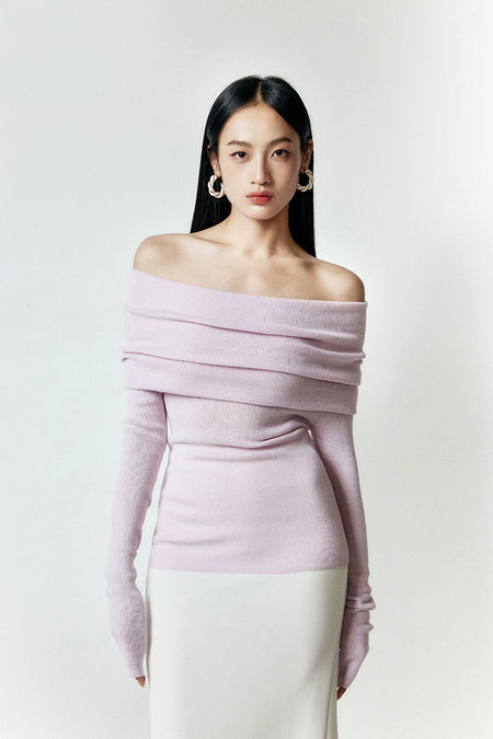Off-Shoulder Ribbed Knit Long Sleeve Sweater Top - nightcity clothing