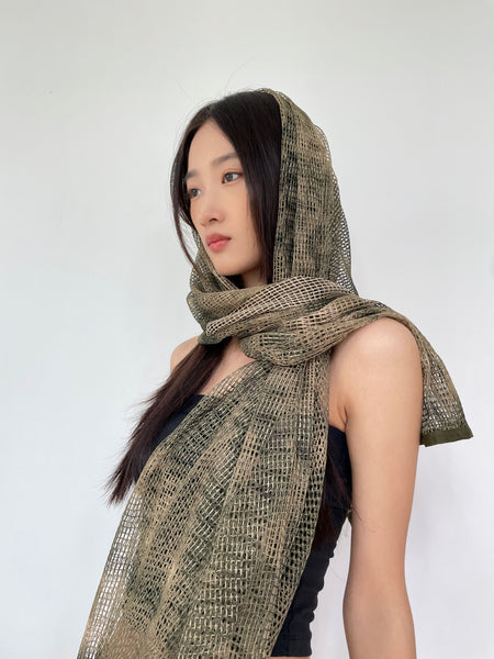 Sheer Mesh Metallic Thread Snakeskin Print Scarf - nightcity clothing
