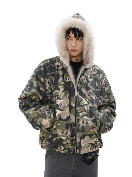 ジャケット・アウター \"FURX  Camo Hooded Jacket\" NEW Men's Winter Thick Camo Jacket Coat Fur Collar Hooded
