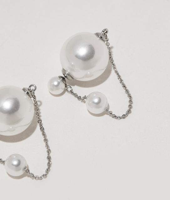 Faux Pearl with Link Chain Earrings