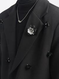 Oversized Embellished Blazer with Floral Appliqués