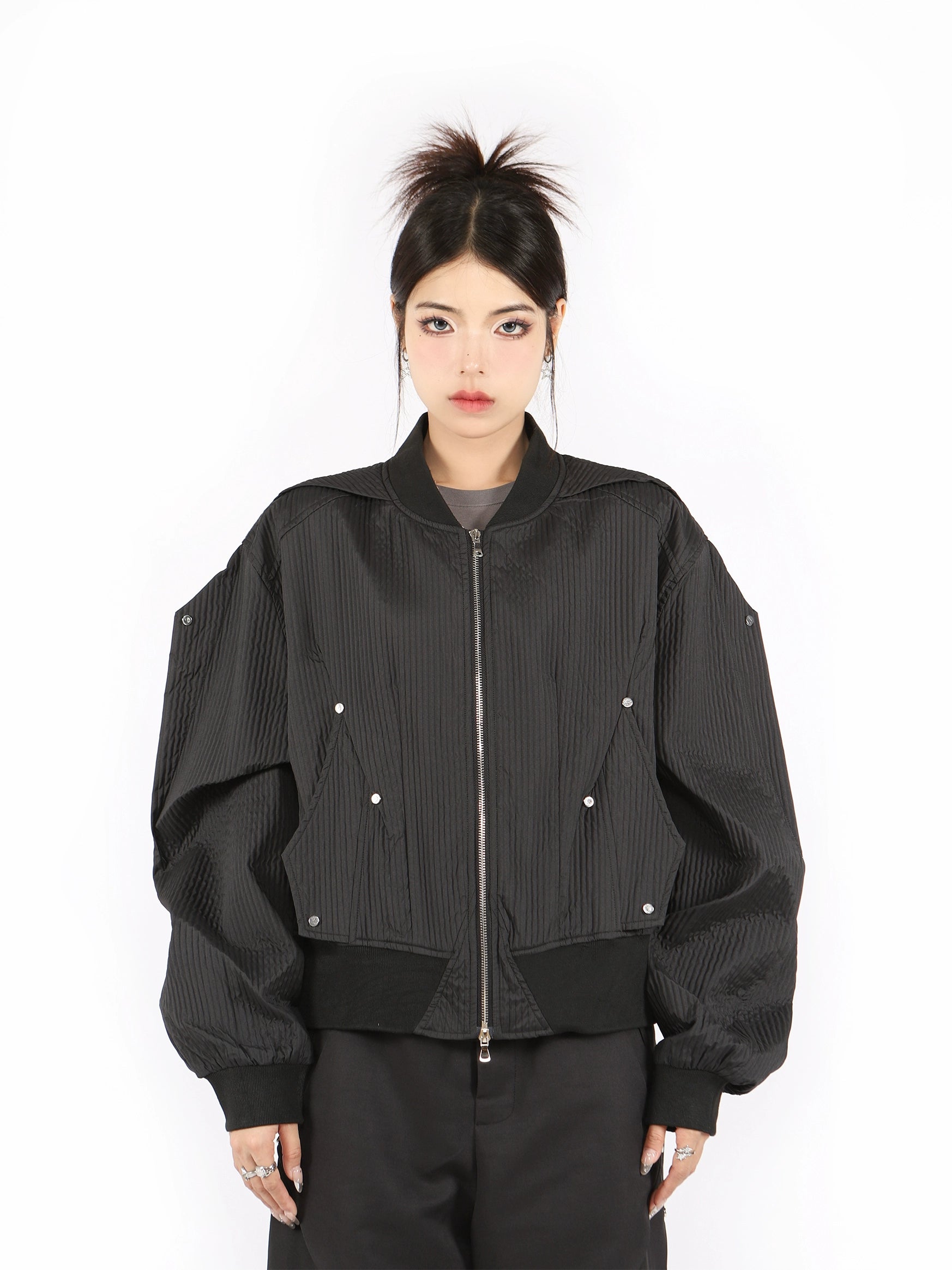 Boxy Oversized Ribbed Bomber Jacket