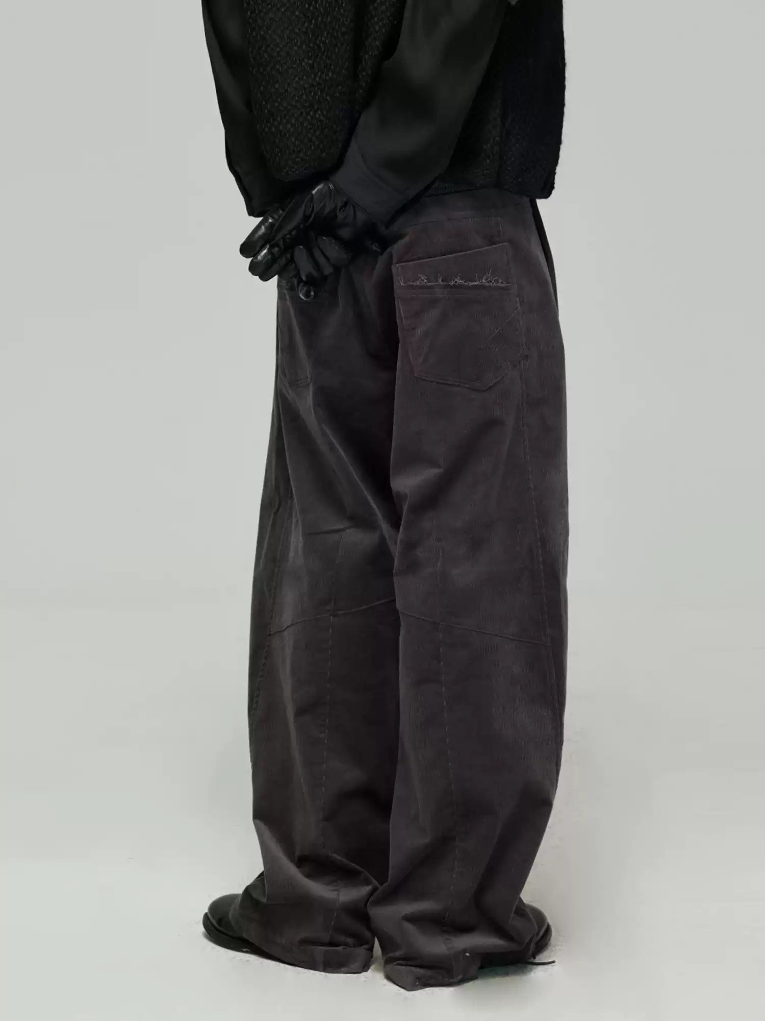 Pleated Wide Leg Corduroy Pants with Chunky Belt Loops