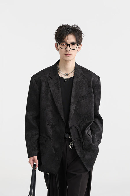 Textured Floral Pattern Single-Breasted Blazer - nightcity clothing