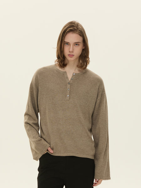 Knit Long Sleeve Henley Top with Button Placket