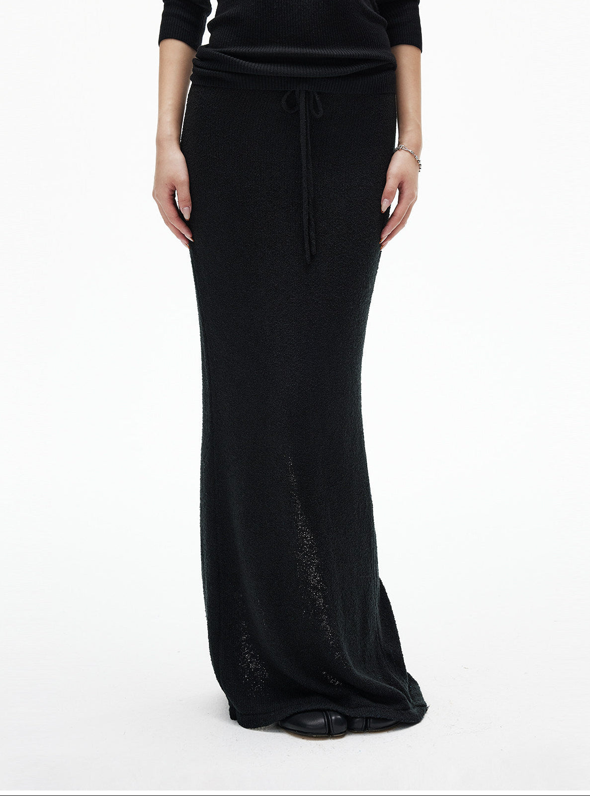 Skinny Knit Maxi Skirt with Back Slit - nightcity clothing