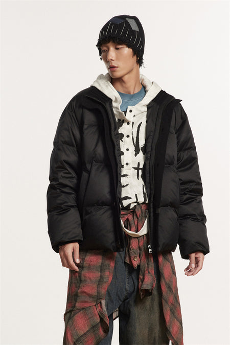 Contrast Ribbed Collar Puffer Jacket