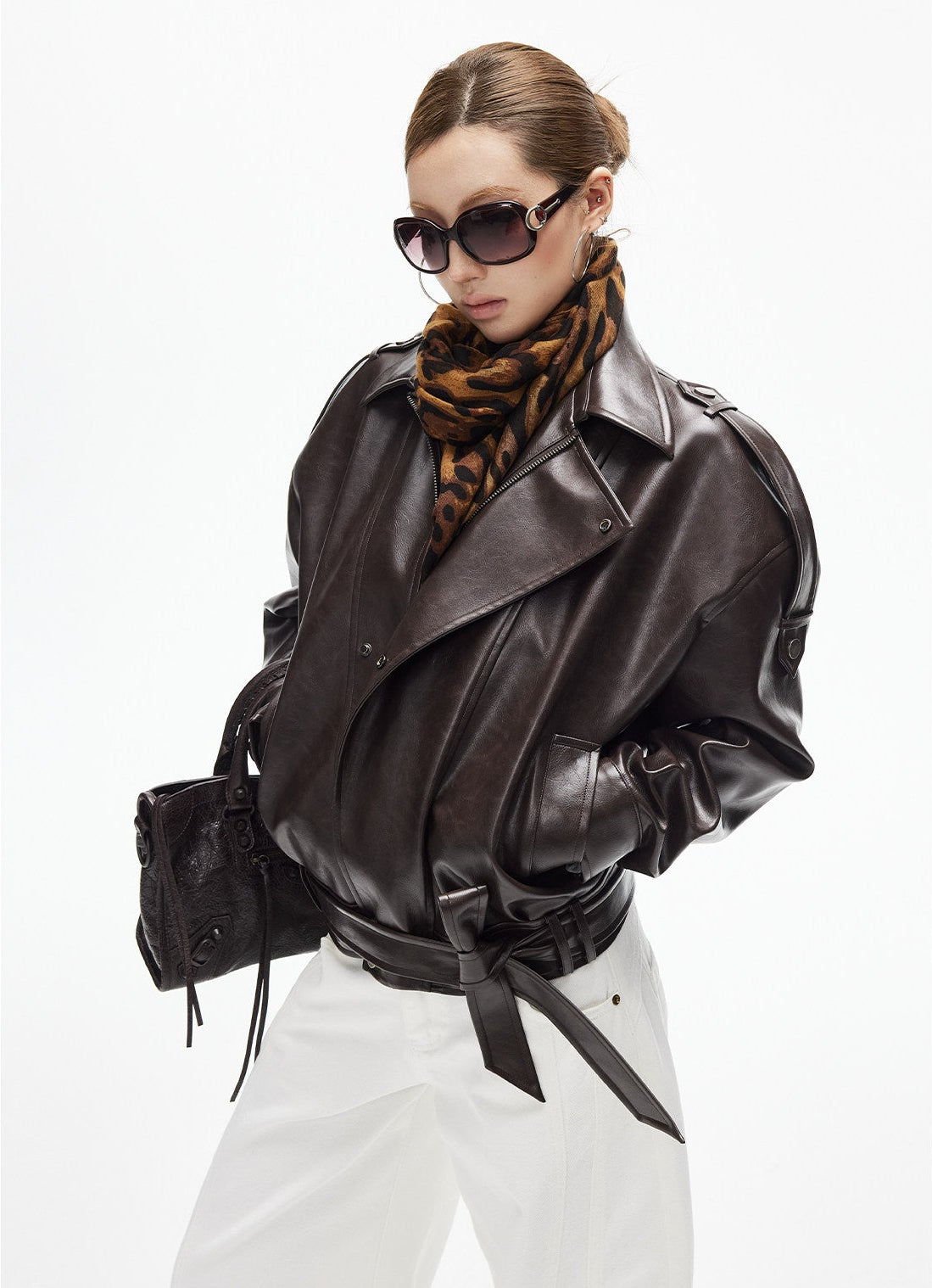 Faux Leather Asymmetric Belted Moto Jacket - nightcity clothing