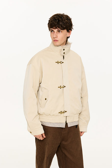 Faux Leather High Collar Fur-Lined Fireman Clasp Jacket - nightcity clothing