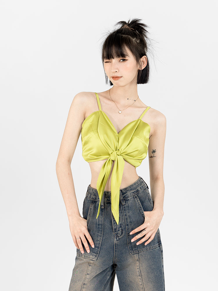 Spaghetti Strap Front Knot Cropped Camisole
