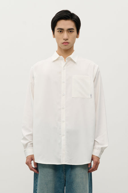 Relaxed Button-Up Long Sleeve Shirt with Chest Pocket