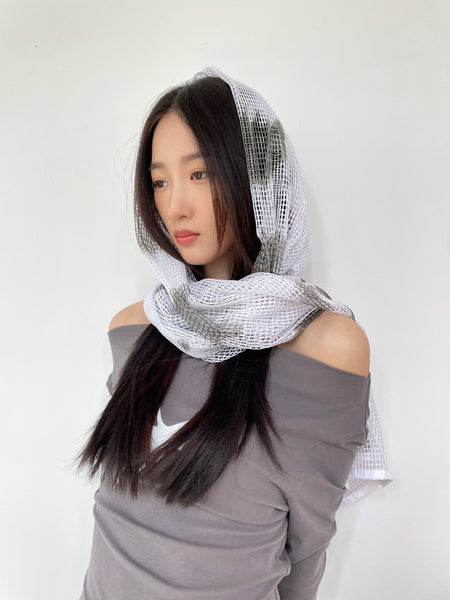 Sheer Mesh Metallic Thread Snakeskin Print Scarf - nightcity clothing