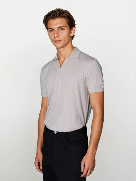 Slim Half Zip Short Sleeve Polo Knit Top