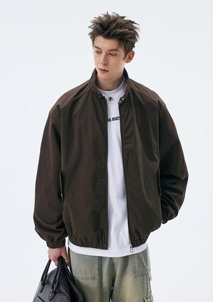 Lightweight Elastic Hem Zip-Up Bomber Jacket with Pockets