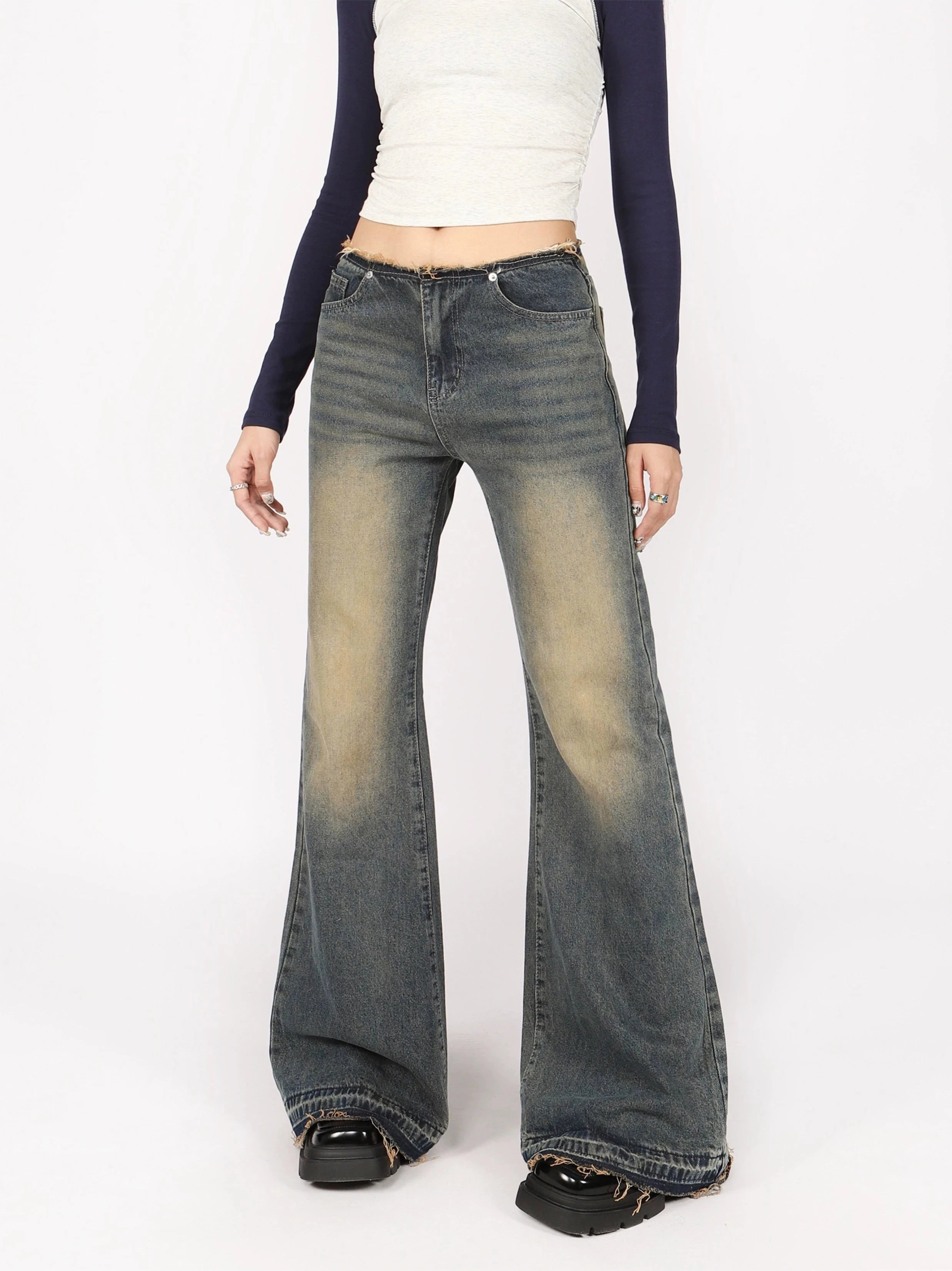 Semi Flare Sandblast Denim Jeans