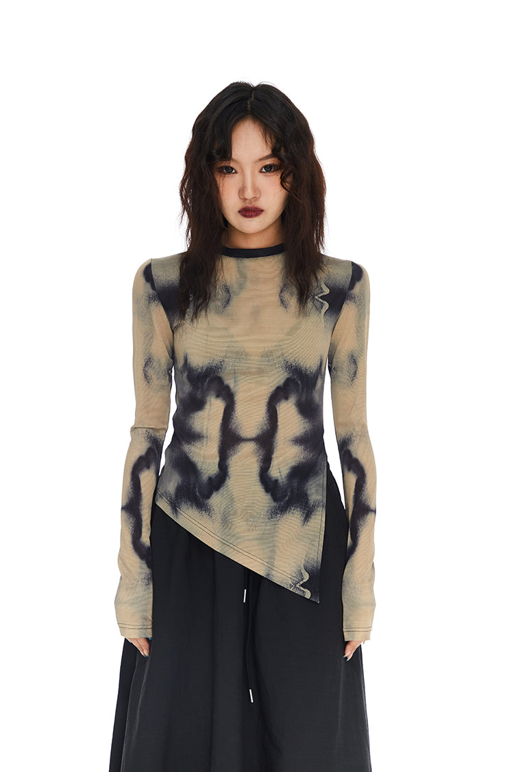 Tie-Dye Asymmetric Hem Long Sleeve Top