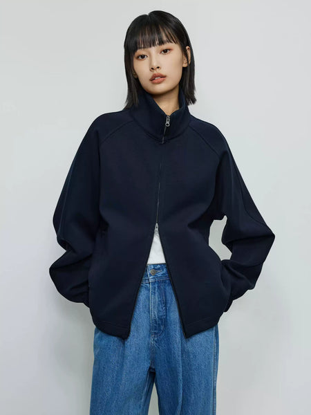 Oversized Double-Zip High Collar Sweatshirt Jacket - nightcity clothing