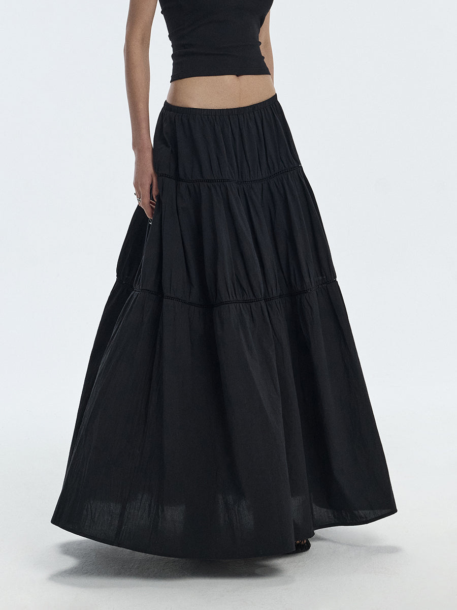 Lace Trim Low-Waisted Elastic Maxi Skirt
