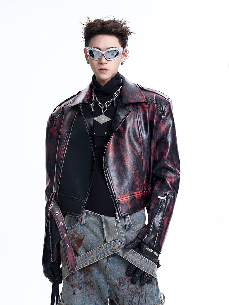 Gothic Paint Smudge Faux Leather Motorcycle Jacket