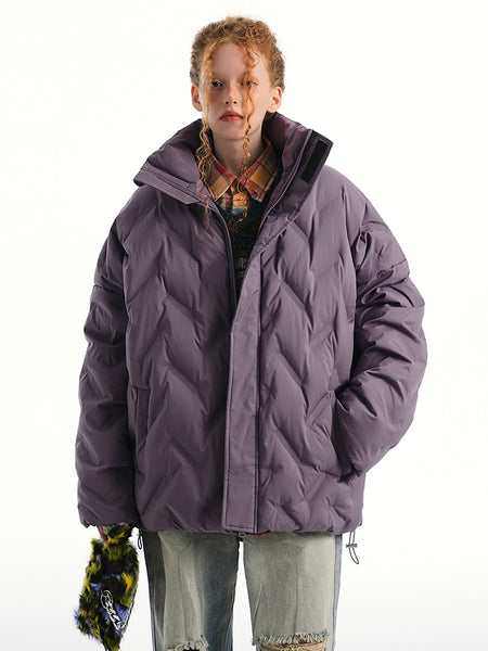 Oversized Weave-Quilted High Collar Puffer Jacket - nightcity clothing