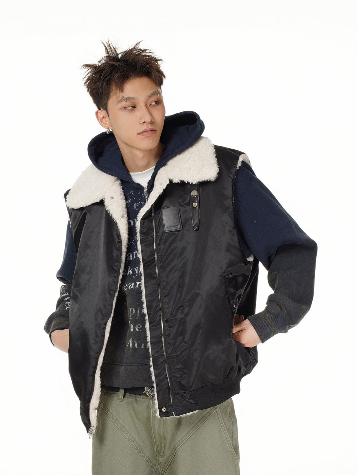 Oversized Reversible Sherpa Lined Zip Vest