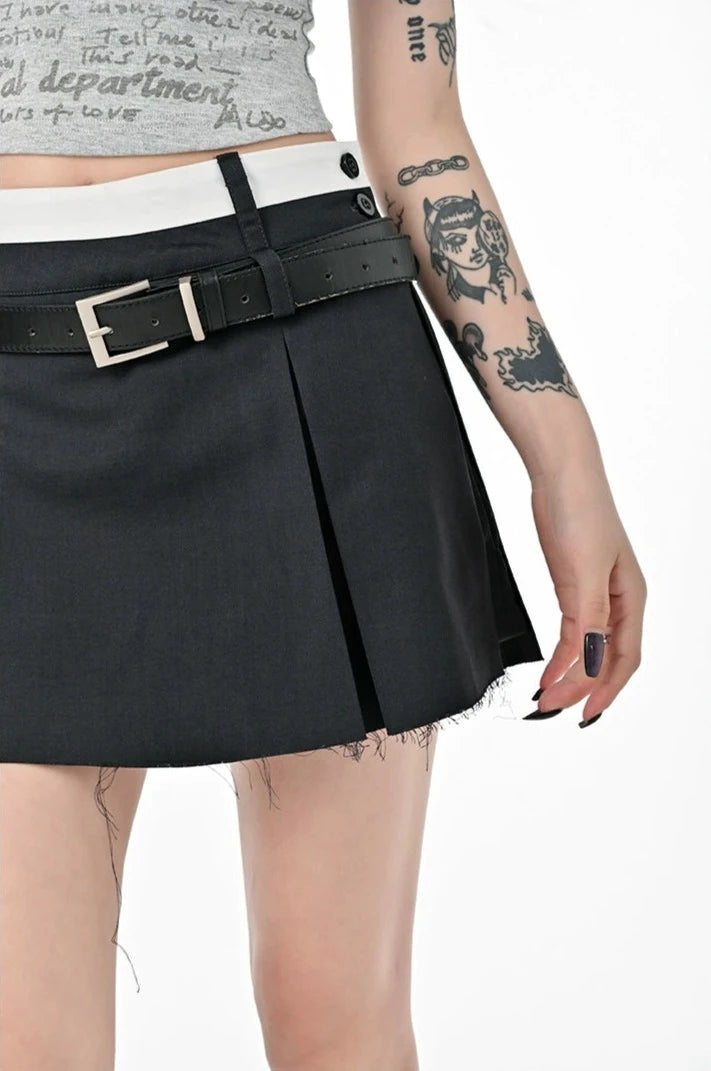 Distressed Hem Skort Pleated Mini Skirt