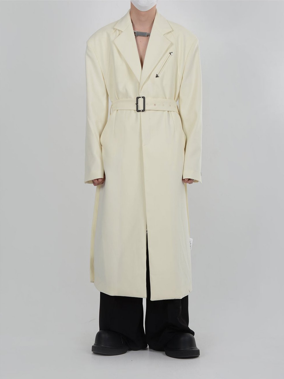 Belted Trench Coat with Metallic Details